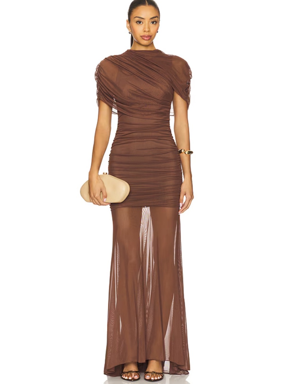 Evianna Mesh Gown in Chocolate Brown
